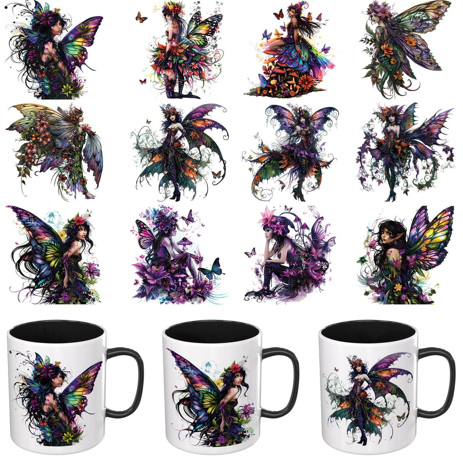 12pcs Gothic Fairy UV DTF Cup Sticker for Party Birthday Home Decoration