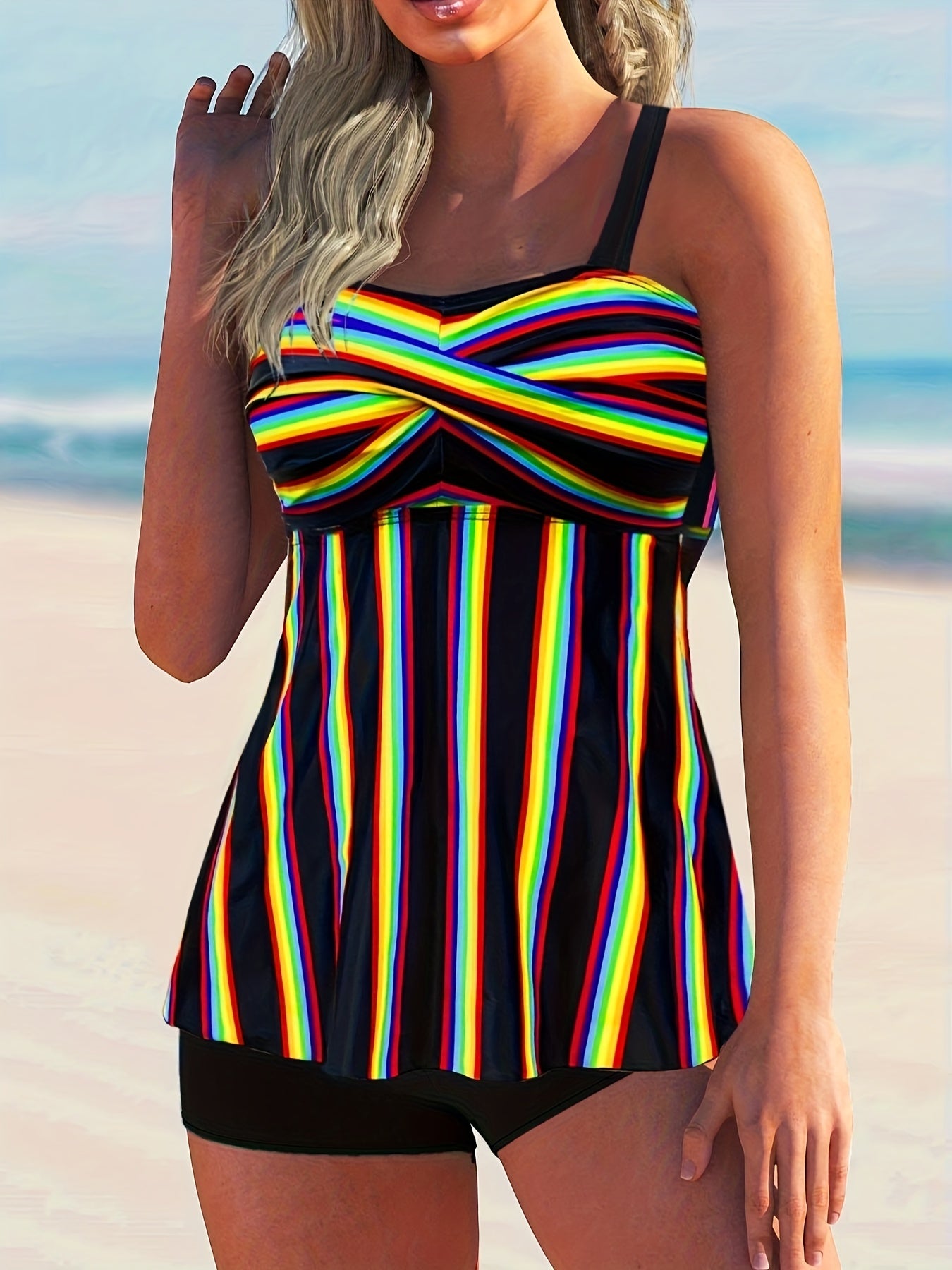 Rainbow Striped Tankini Set