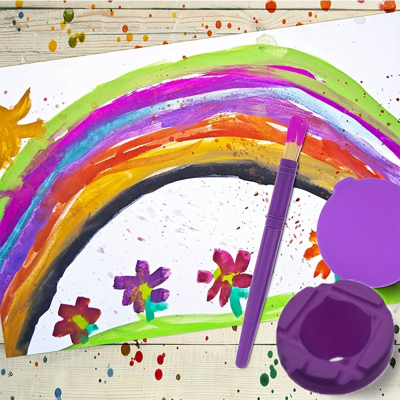 10pc Spill Proof Paint Cup & 10pc Large Round Brush Set