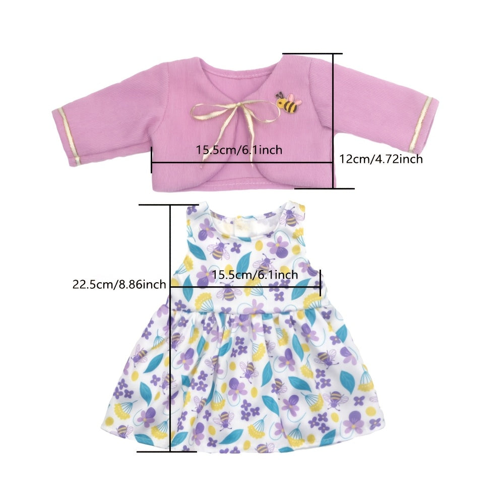 Purple Floral Doll Clothing Set for 18 Inch Dolls - Skirt and Shoes