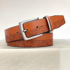 Men's Retro Flowers Pattern Buckle Belt Decorative Accessories