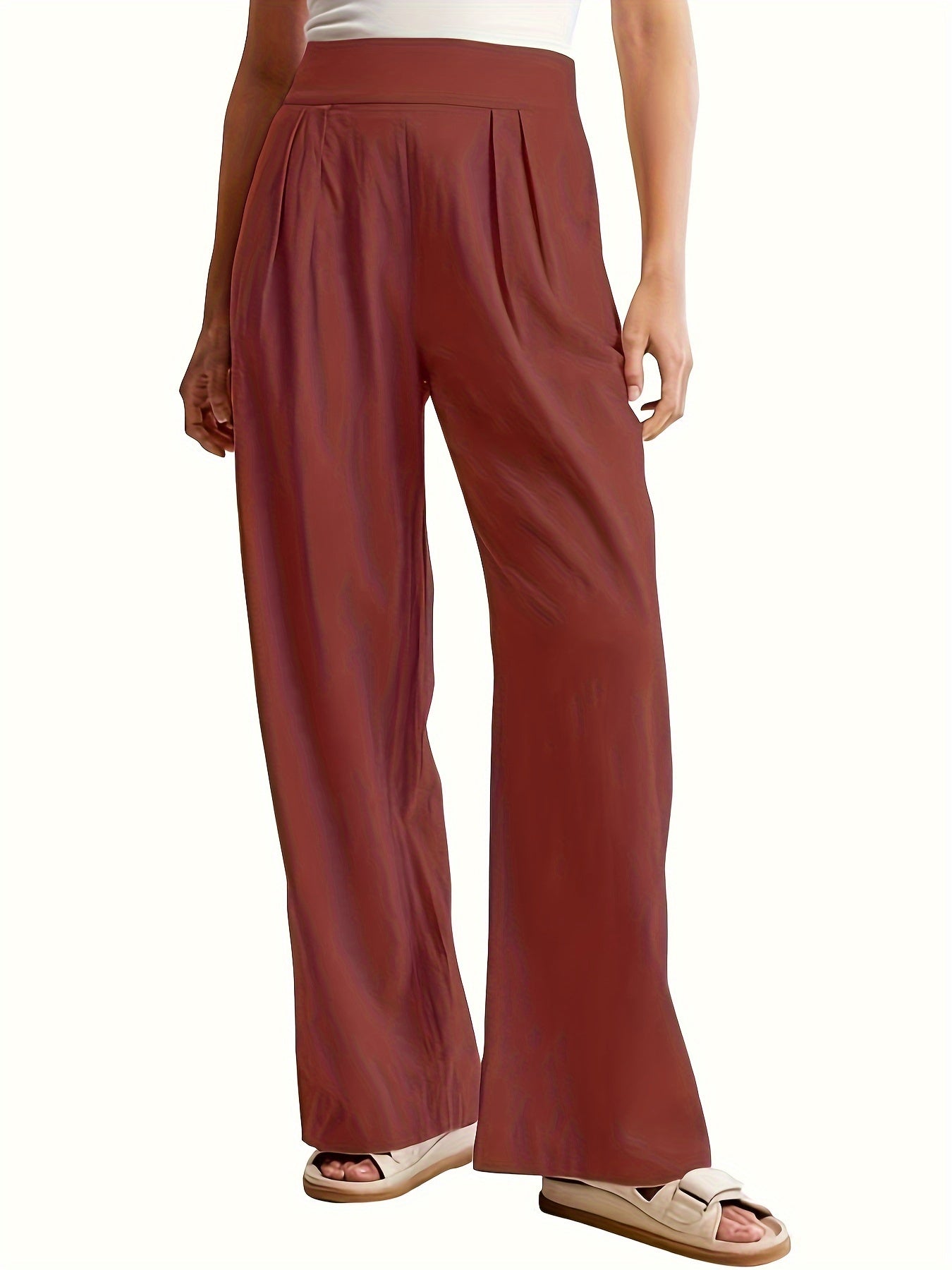 Women's Casual Wide Leg Trousers Elastic High Rise Loose Fit Pants