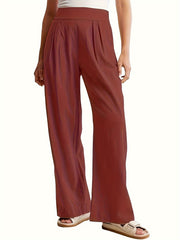 Women's Casual Wide Leg Trousers Elastic High Rise Loose Fit Pants