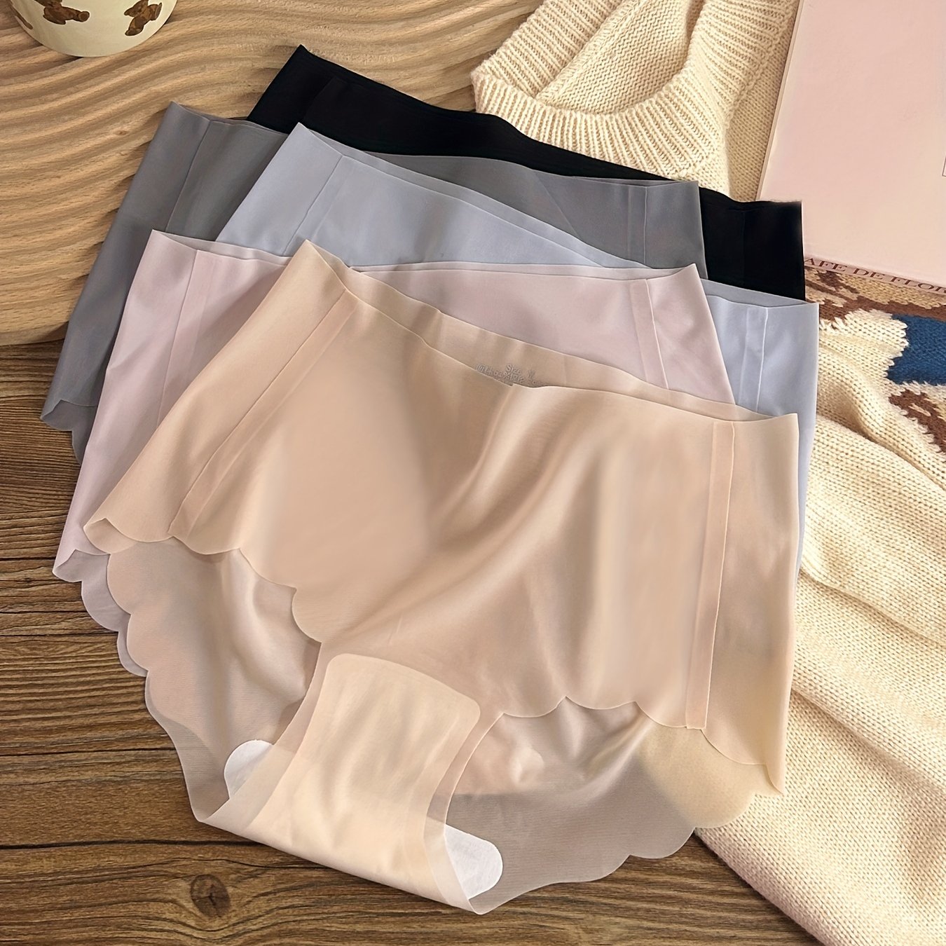 5pcs Seamless Scallop Trim Briefs Women's Lingerie & Underwear
