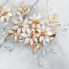 Flower & Rhinestone Hair Clip Braided Barrette Wedding Headwear