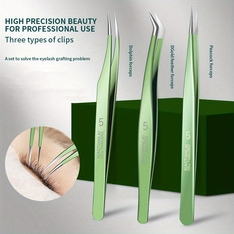 3pcs Eyelash Extension Tweezers Set Makeup Tools