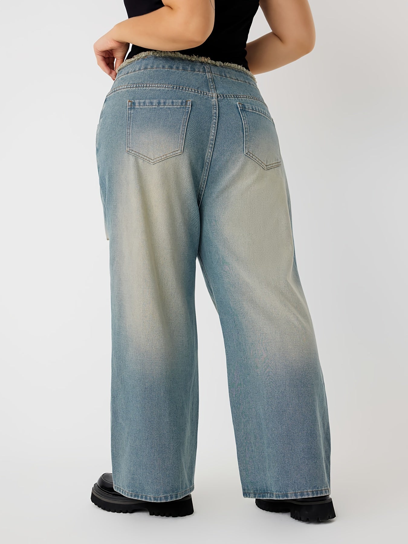 Y2K Jeans Women's Plus Distressed Ripped Raw Trim High Rise Wide Leg