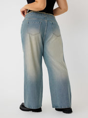 Y2K Jeans Women's Plus Distressed Ripped Raw Trim High Rise Wide Leg