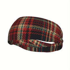 Vintage Plaid Headband Red Beige Polyester Blend Sport Casual Adjustable Men