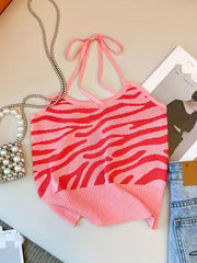 Pattern Halter Top Tie Back Sleeveless Summer Top