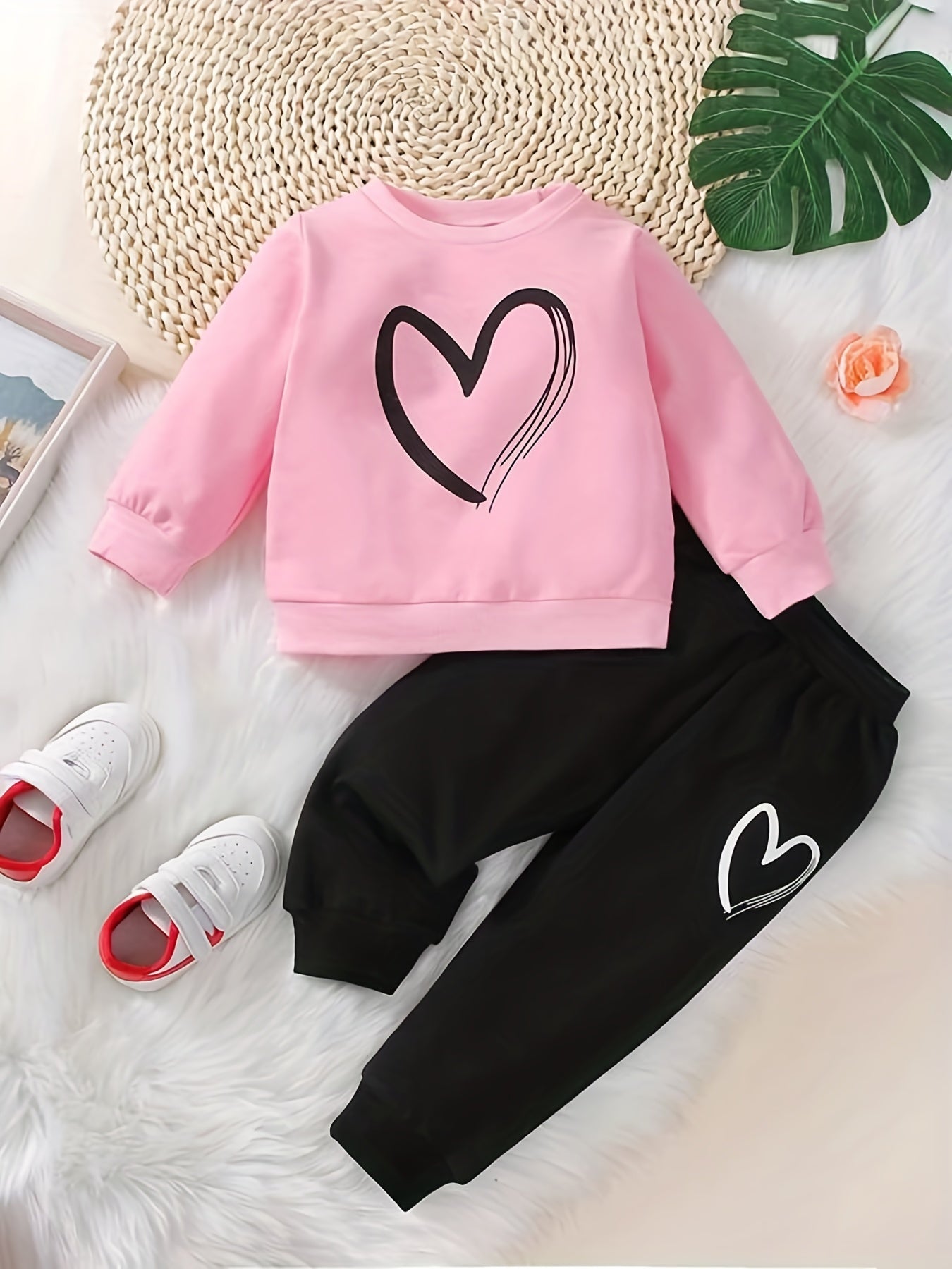 Toddler Baby Girl Love Print Set Long Sleeve Pullover Top Pants 2pcs
