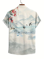 Chinese Painting Print Men's Casual Short Sleeve Shirt