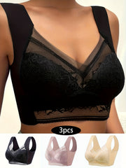 3pcs Lace Wireless Bras Push Up Women's Lingerie