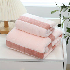 2pcs Striped Towel Set Soft Absorbent