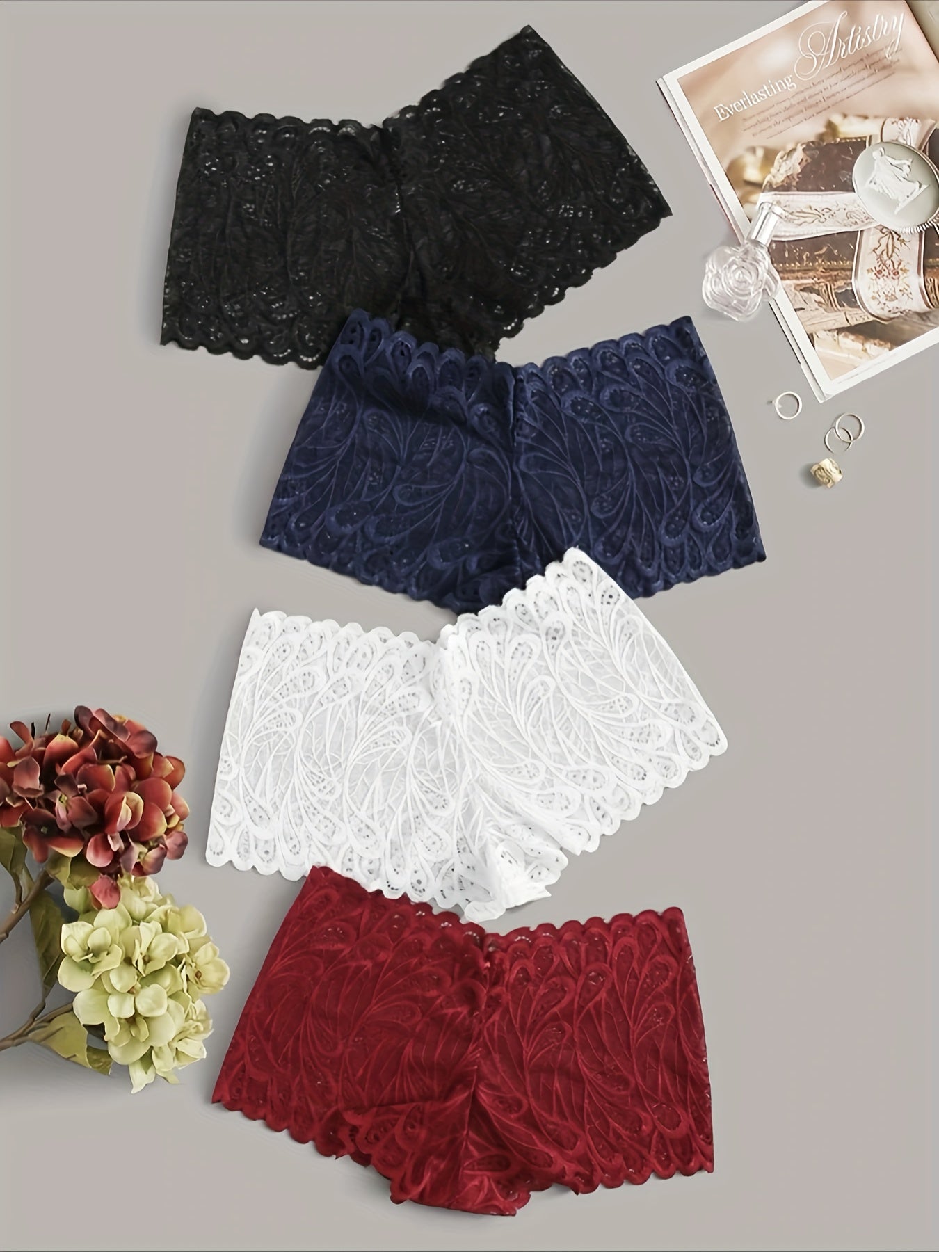 Floral Lace Boyshort Panties Soft Sheer Women's Lingerie