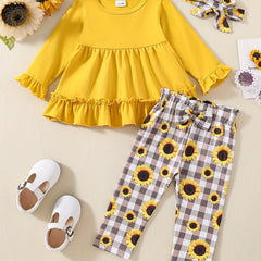 Baby Girl's Sunflower Print Dress Top & Pants Set