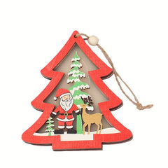 4pcs Wooden Star Car Pendant Christmas Tree Decorations