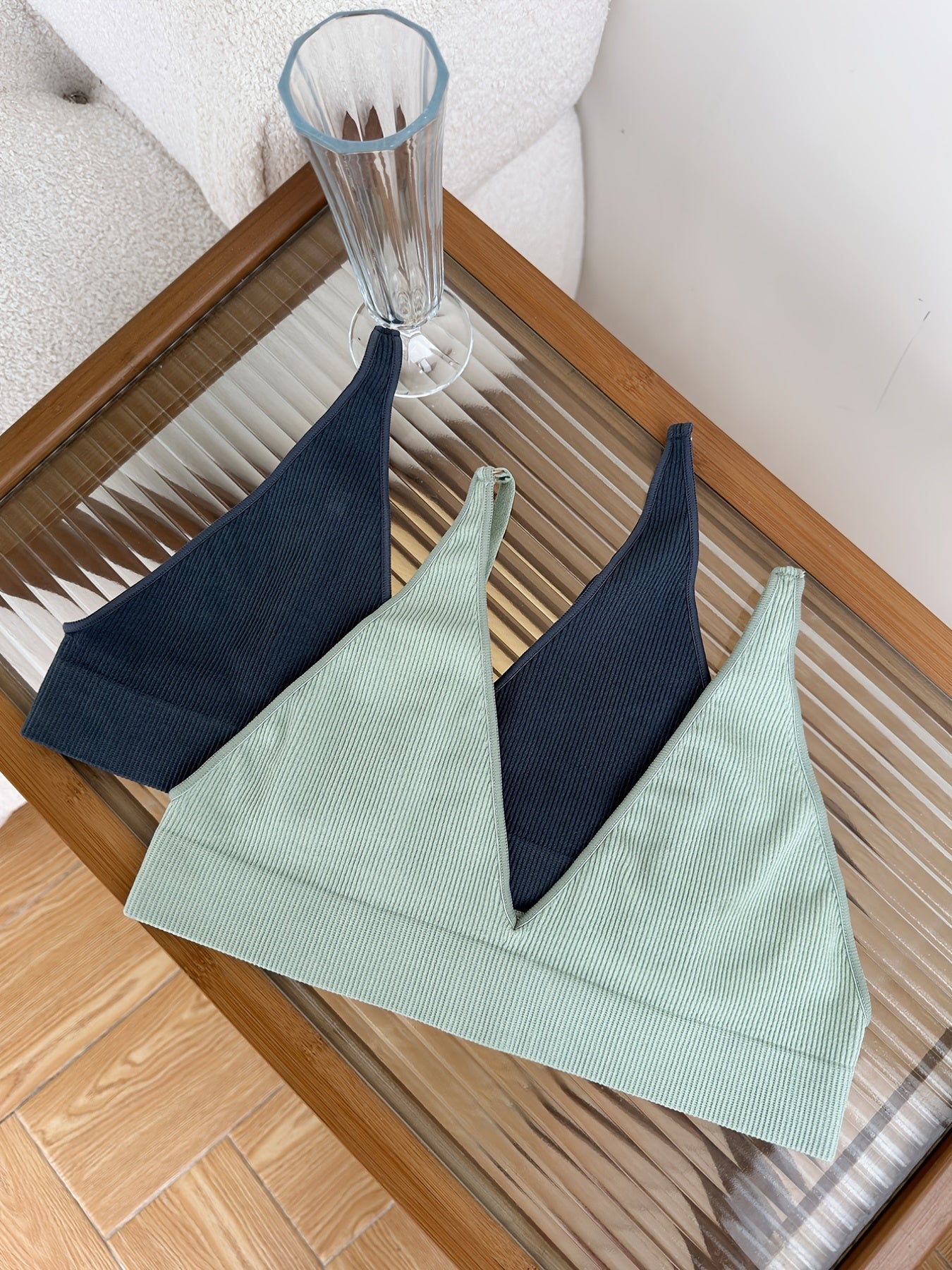 3 Pcs Women's Ribbed Camisole Bra Skin Friendly No Steel Ring Lingerie