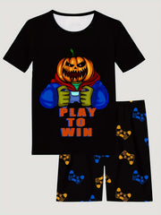 Kid's 2pcs Halloween Pajama Set Cartoon Print T shirt & Shorts