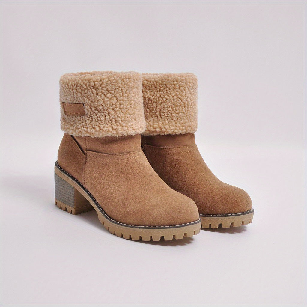 Women's Faux Fur Lined Block Heeled Ankle Boots