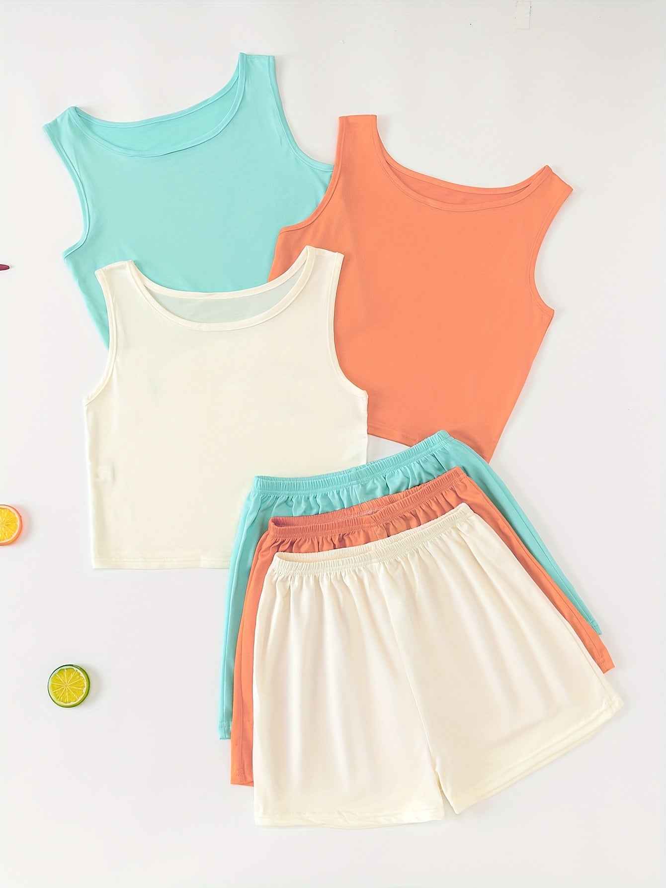3-Piece Lounge Set Crew Neck Top & Shorts Women's Loungewear