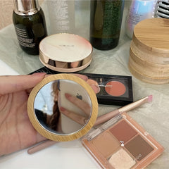 Portable Compact Round Wooden Mirror for Beauty Touch-ups