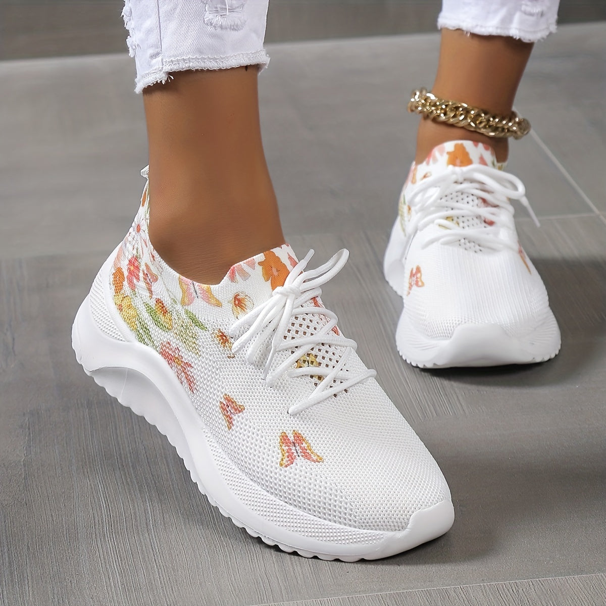Flower & Butterfly Pattern Woven Shoes Lightweight Slip On