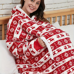 Elk & Snowflake Flannel Fleece Hooded TV Blanket