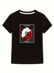 Girl's Mysterious Rose Print Outdoor Sport Tee Tops