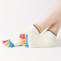 Rainbow Striped Yoga Socks Non-slip Grips Dance Socks Low Cut