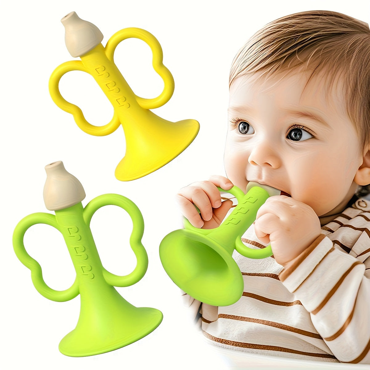 Soft Teething Horn for Babies Colorful Sound Sensory Toy 0-6 Month Olds