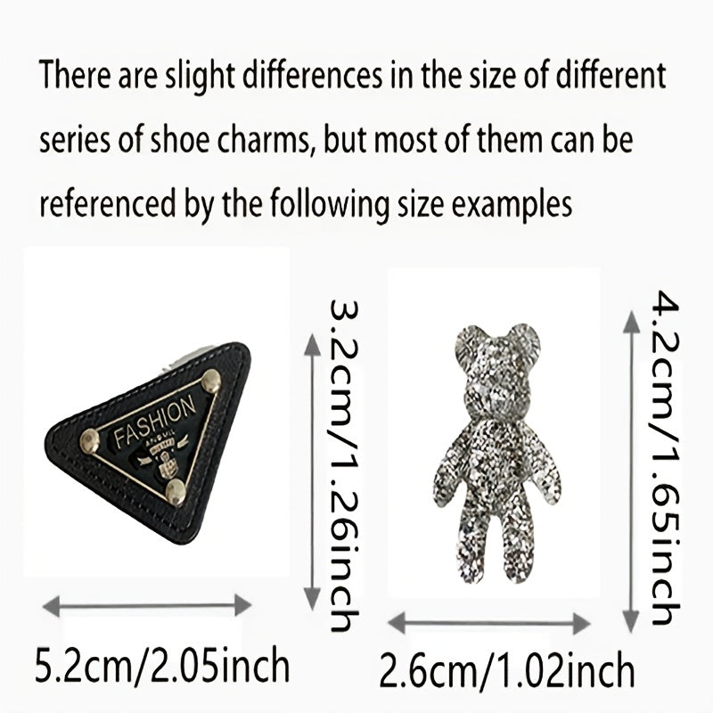 Triangle Silver Pearl Bear Rhinestone Shoe Decor Set