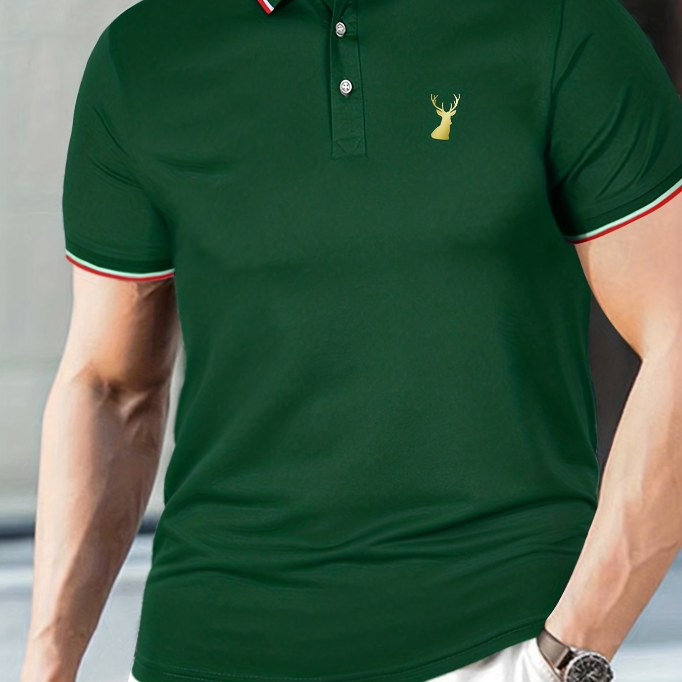 Deer Print Men's Casual Button Up Polo Shirt