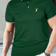 Deer Print Men's Casual Button Up Polo Shirt
