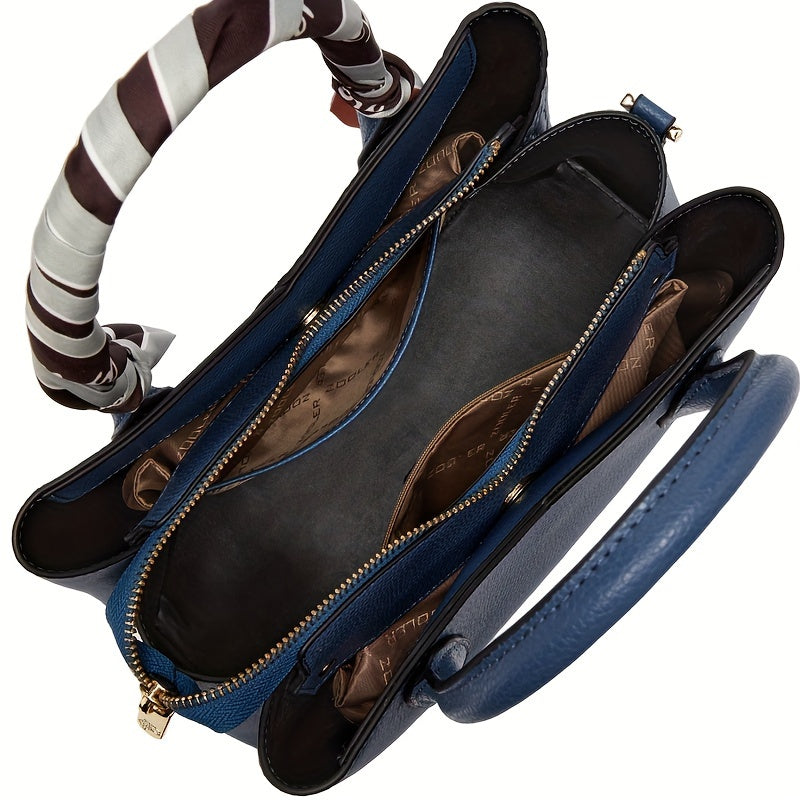 Crocodile Pattern Leather Tote Bag with Scarf Handle