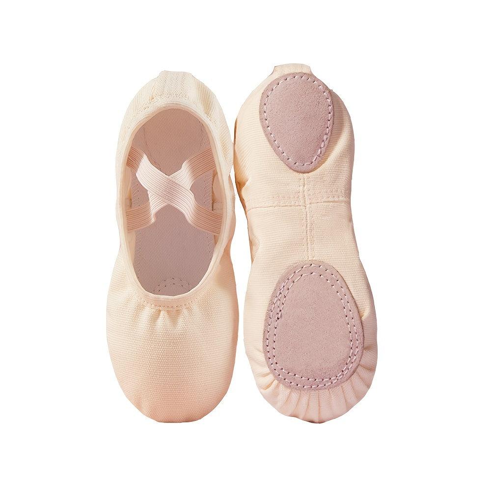 Girls Canvas Ballet Slippers Elastic Split Sole Dance Shoes