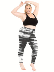 Colorblock Geometric Print Stretch Leggings