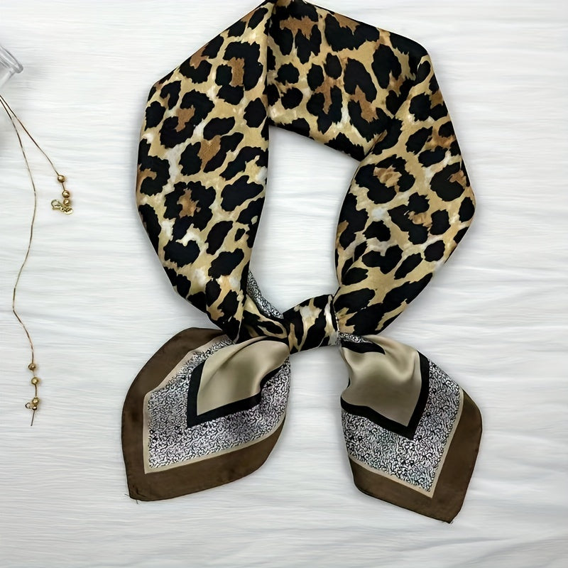 Leopard Print Satin Square Scarf Neckerchief Hair Accessories
