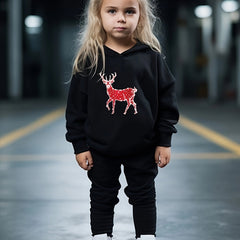 Girls Cartoon Deer Pattern Hooded Sweatshirt and Sweatpants Set