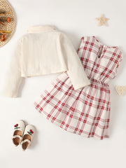 Girls Long Sleeve Shirt & Sleeveless Plaid Dress Baby Kids Clothes