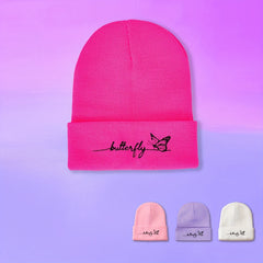 Butterfly Embroidery Knit Hat Y2K Beanie Candy Skull Cap Elastic
