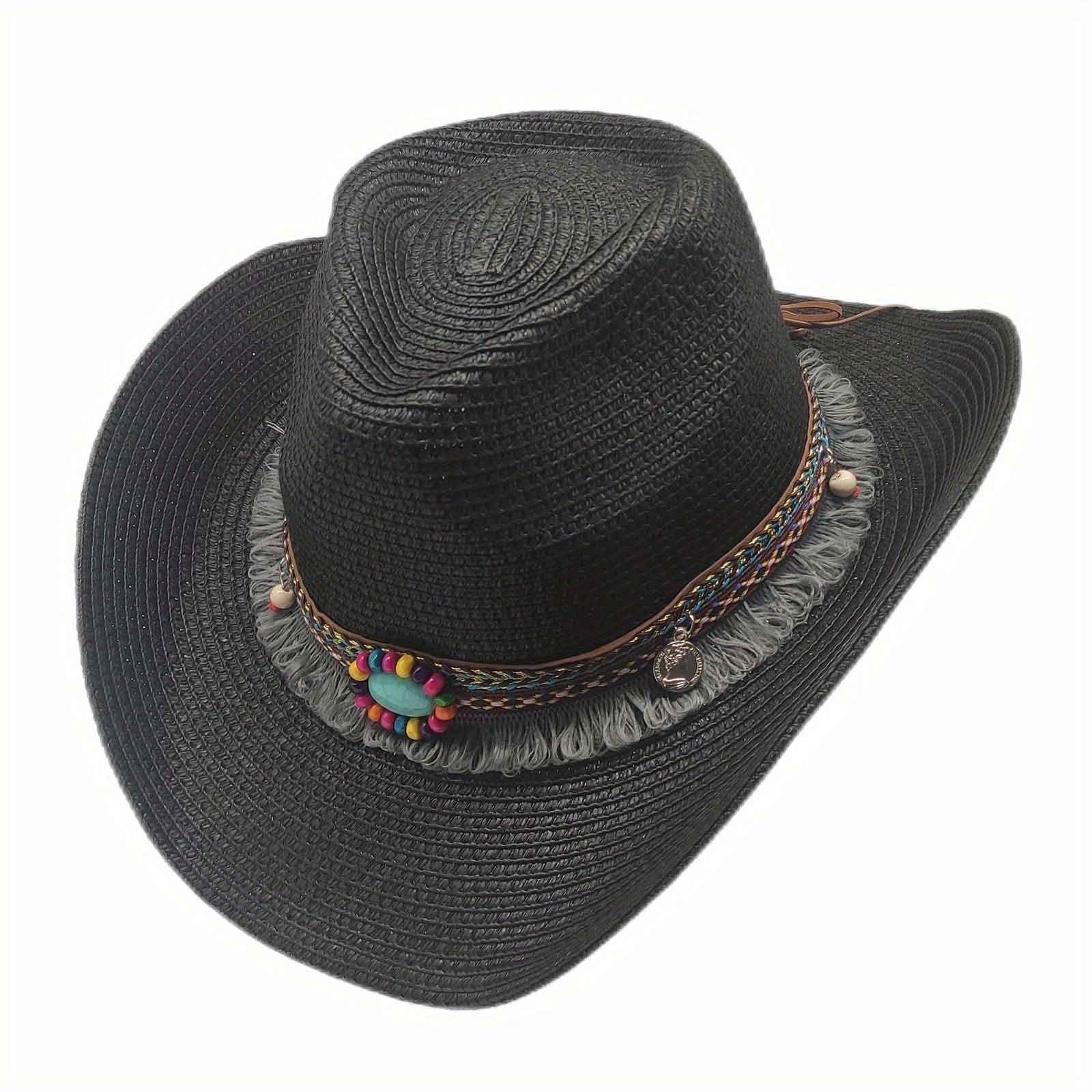 Men's Wide Brim Straw Cowboy Hat for Summer Beach Travel Golf Garden