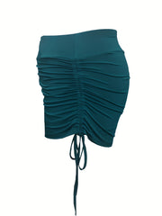 Plus Size Sports Skort Women's Plus Solid Ruched Lace Up Wide Waistband