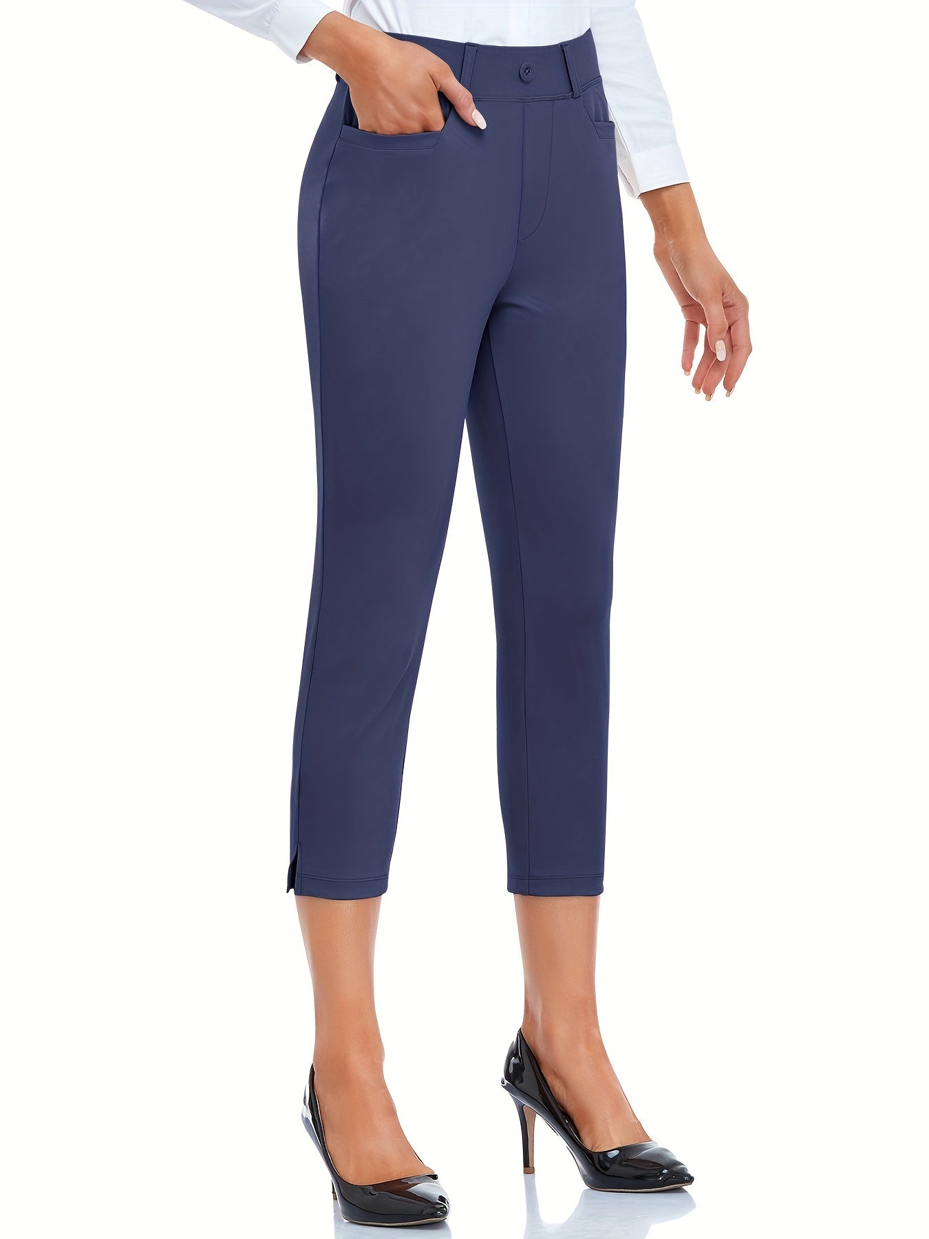 Casual Cropped Pants Stretch Straight Leg Yoga Golf Pants With Pockets