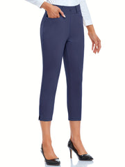 Casual Cropped Pants Stretch Straight Leg Yoga Golf Pants With Pockets