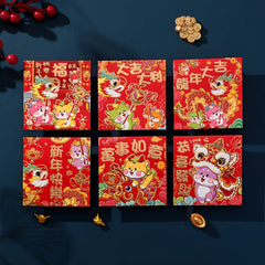 6pcs Chinese New Year Red Envelopes Dragon Year Spring Red Envelope Bag