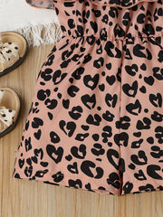 Girls Summer Leopard Print Sleeveless Jumpsuit Ruffle Outfit