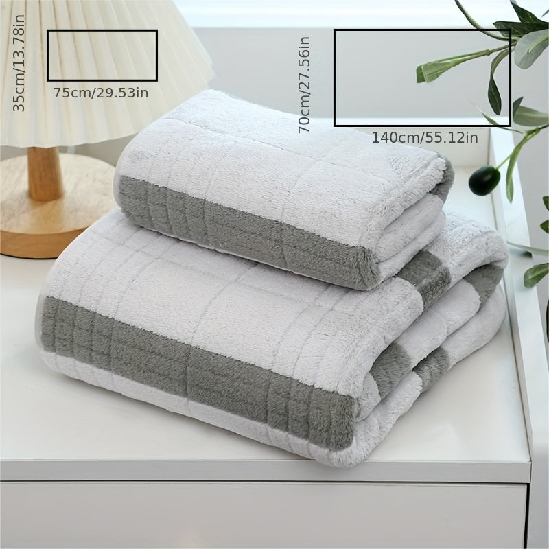 2pcs Striped Towel Set Soft Absorbent