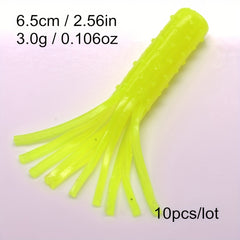 10pcs Tube Worms Skirt Rooster Tail Soft Fishing Lures 2.56in