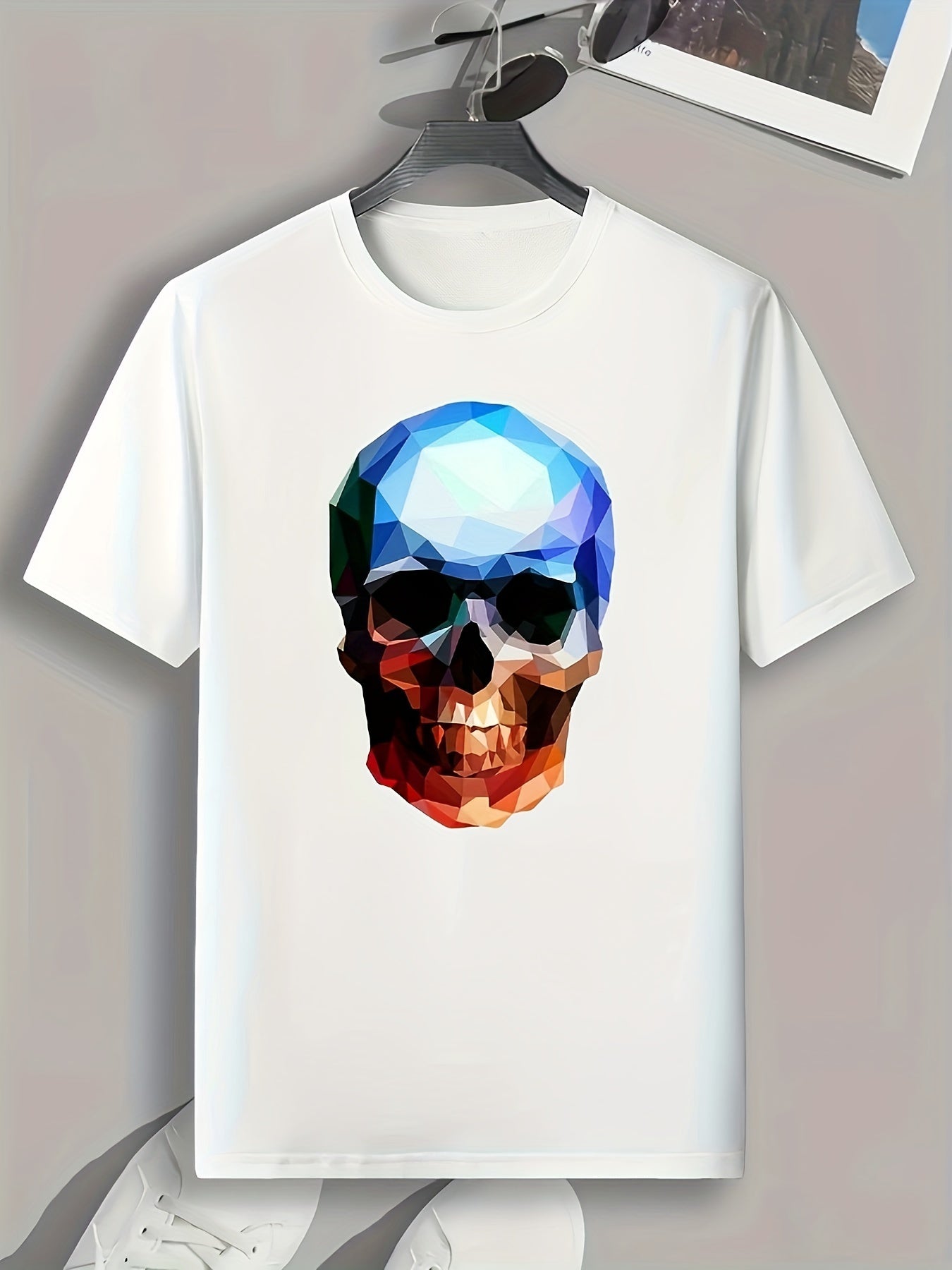 Skull Pattern Print Men's Sports T-shirt Outdoor Clothes Fitness Gift